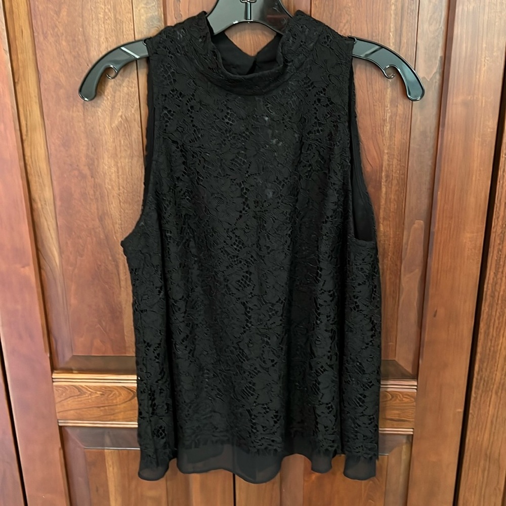 Black lace sleeveless top with fly away back